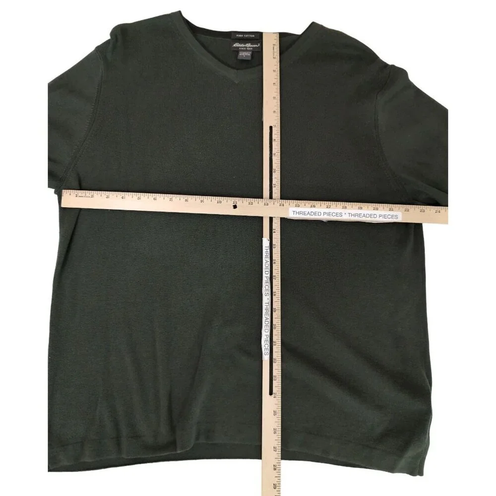 Eddie Bauer Sweater Mens L Green V-Neck Long Sleeve Cotton Casual Everyday‎
